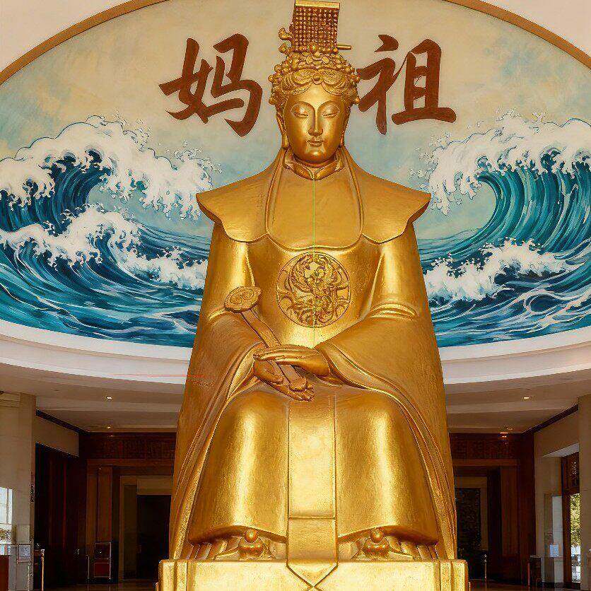 黄铜妈祖娘娘摆件玻璃钢材质仿铜色海神妈祖娘娘金身供奉铜像