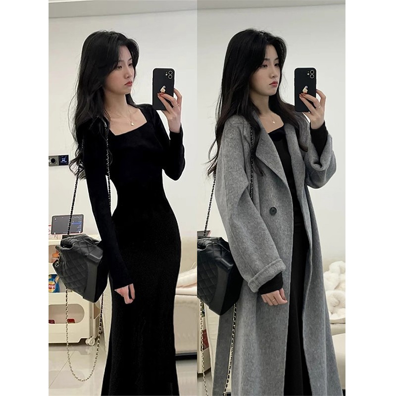 灰色毛呢大衣外套女款秋