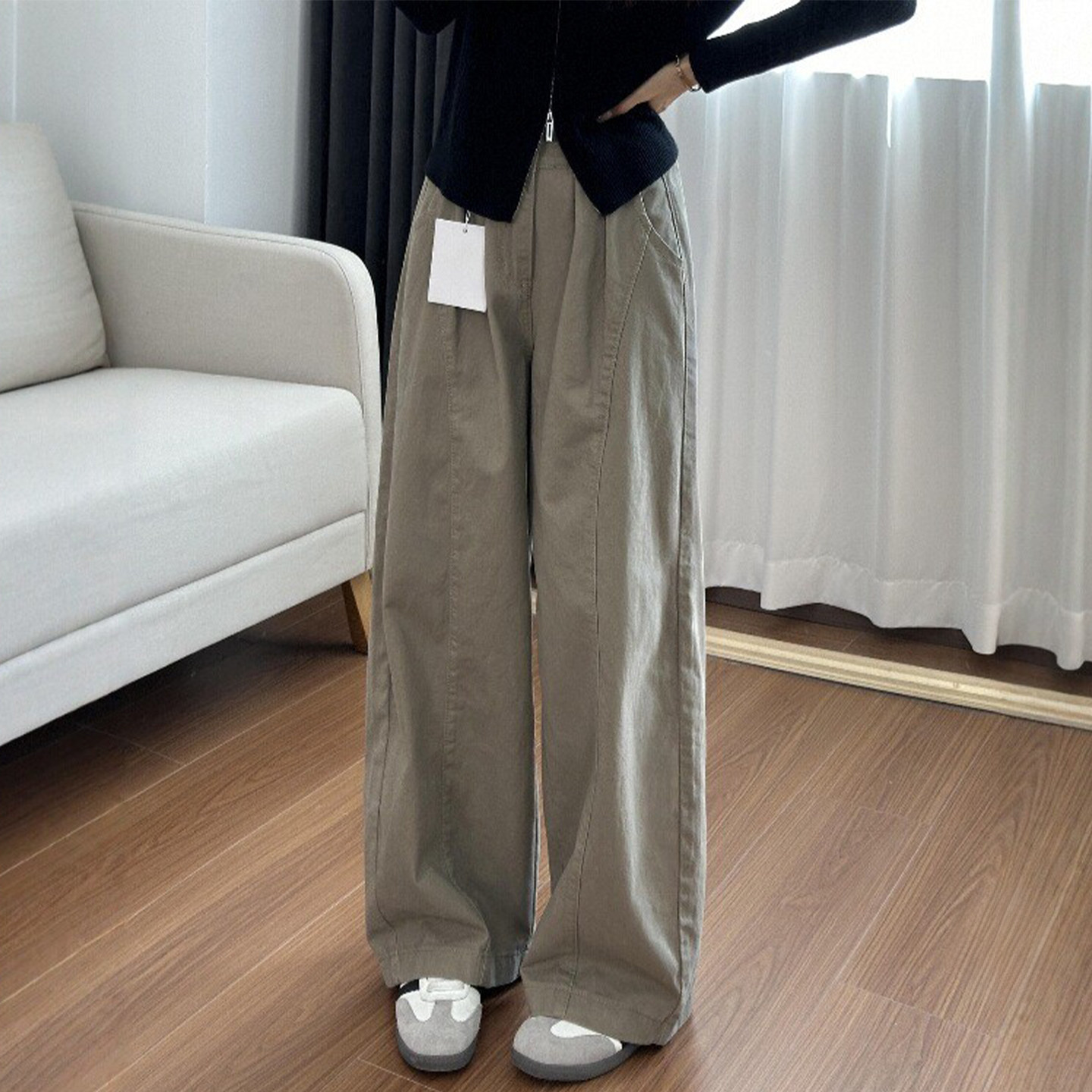 美式卡其色工装裤女春季