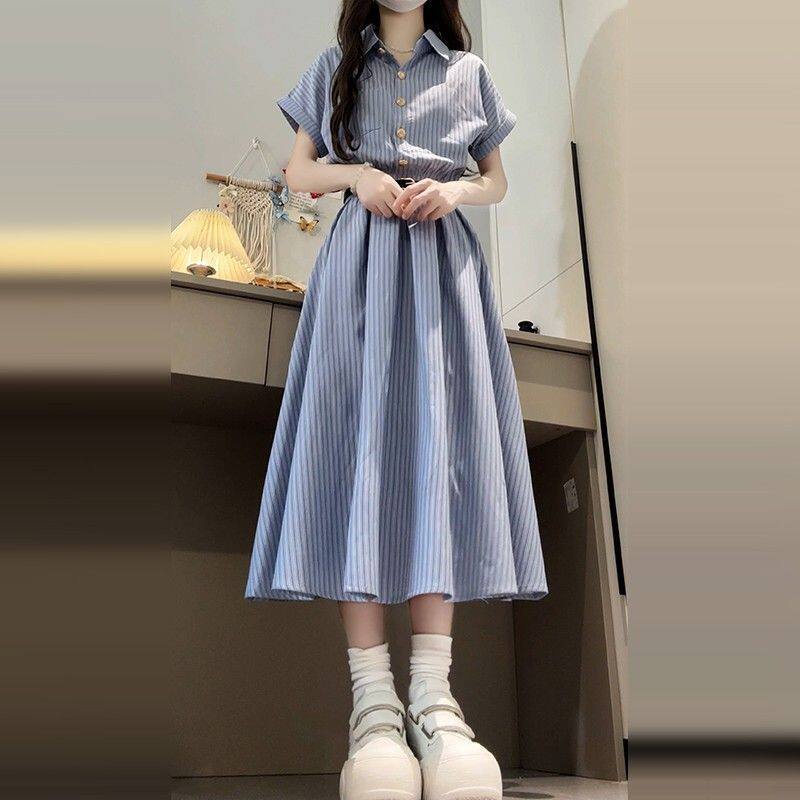 韩系学院风衬衫连衣裙子