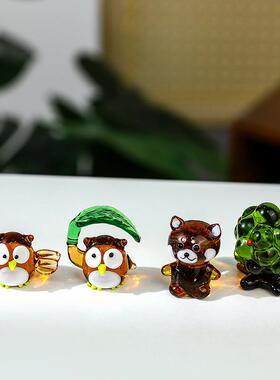 创意家居装饰品森林动物小摆件玻璃工艺品可爱迷你桌面办公室摆件
