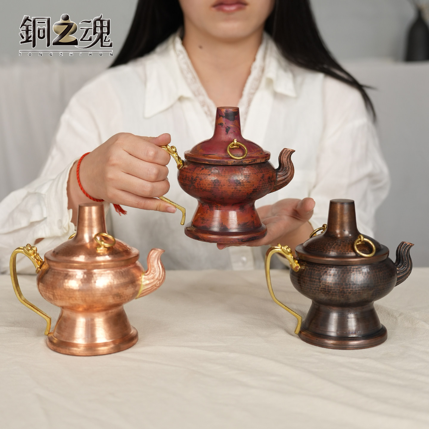 小火锅手工纯紫铜迷你铜火锅工艺品摆件创意礼品香炉茶壶花瓶纯铜