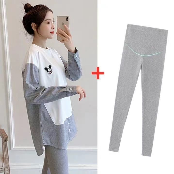 임산부 가을 의류 패셔너블한 트렌디 엄마 루즈 탑 새로운 한국식 임신 가을 임산부 긴팔 투피스 슈트