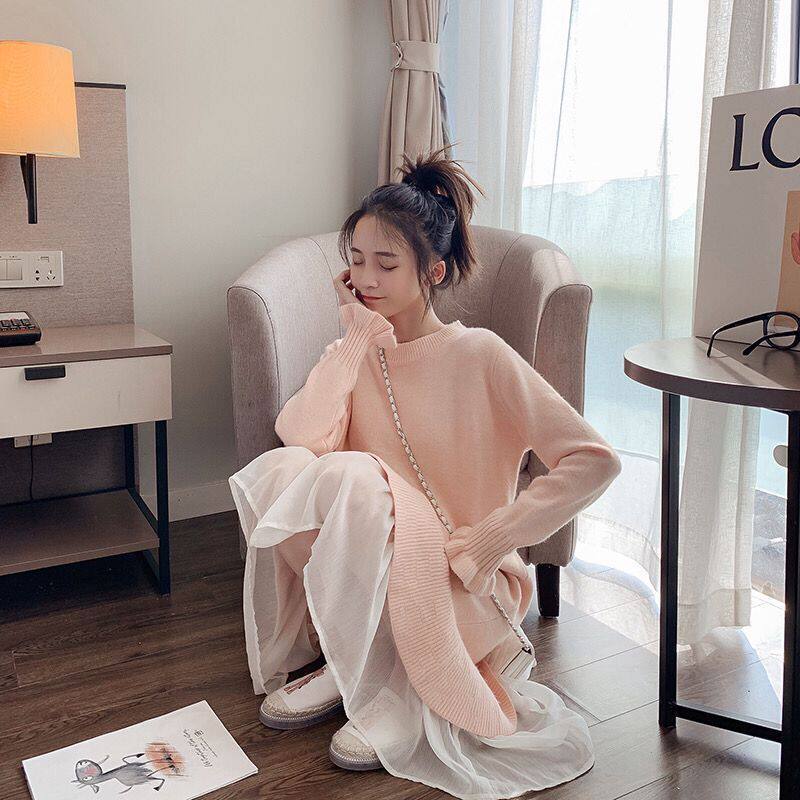 출산복 2023 가을 겨울 새 스타일 스웨터 스커트 인터넷 연예인 트렌드 엄마 중간 길이 루즈한 대형 여성 투피스 세트