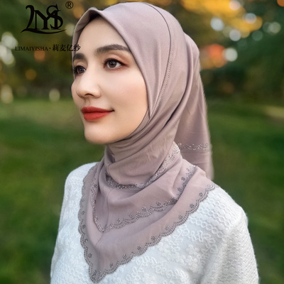 新款水晶烫钻头巾帽檐软纱巾