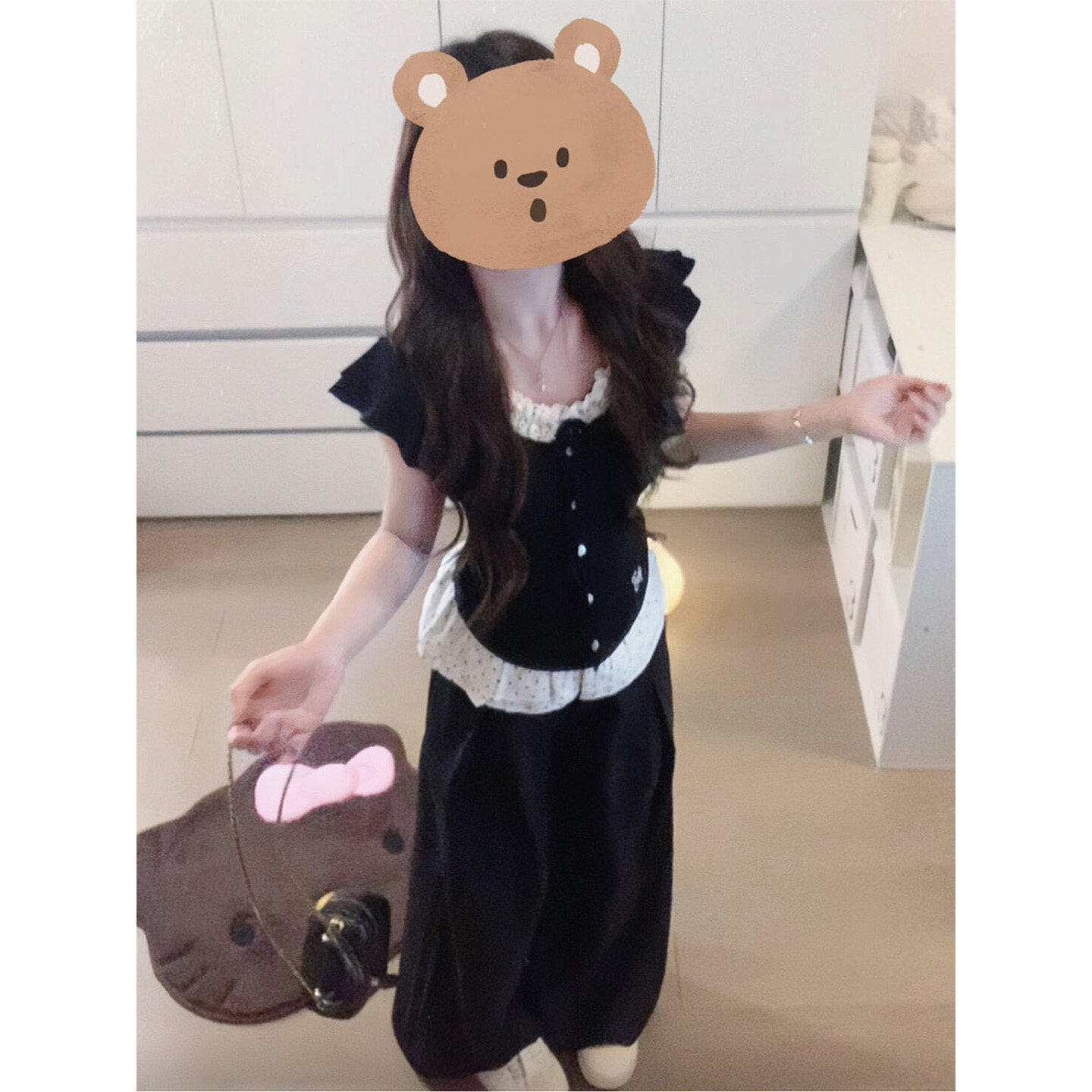 韩系学院风波点小飞袖套