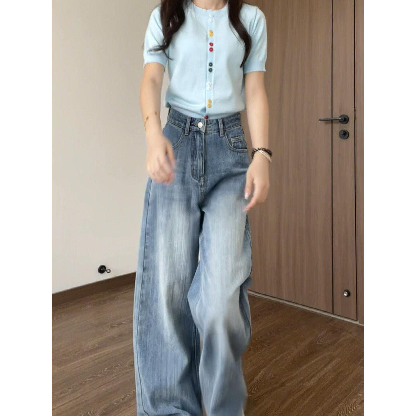 浅蓝色阔腿牛仔裤女款202