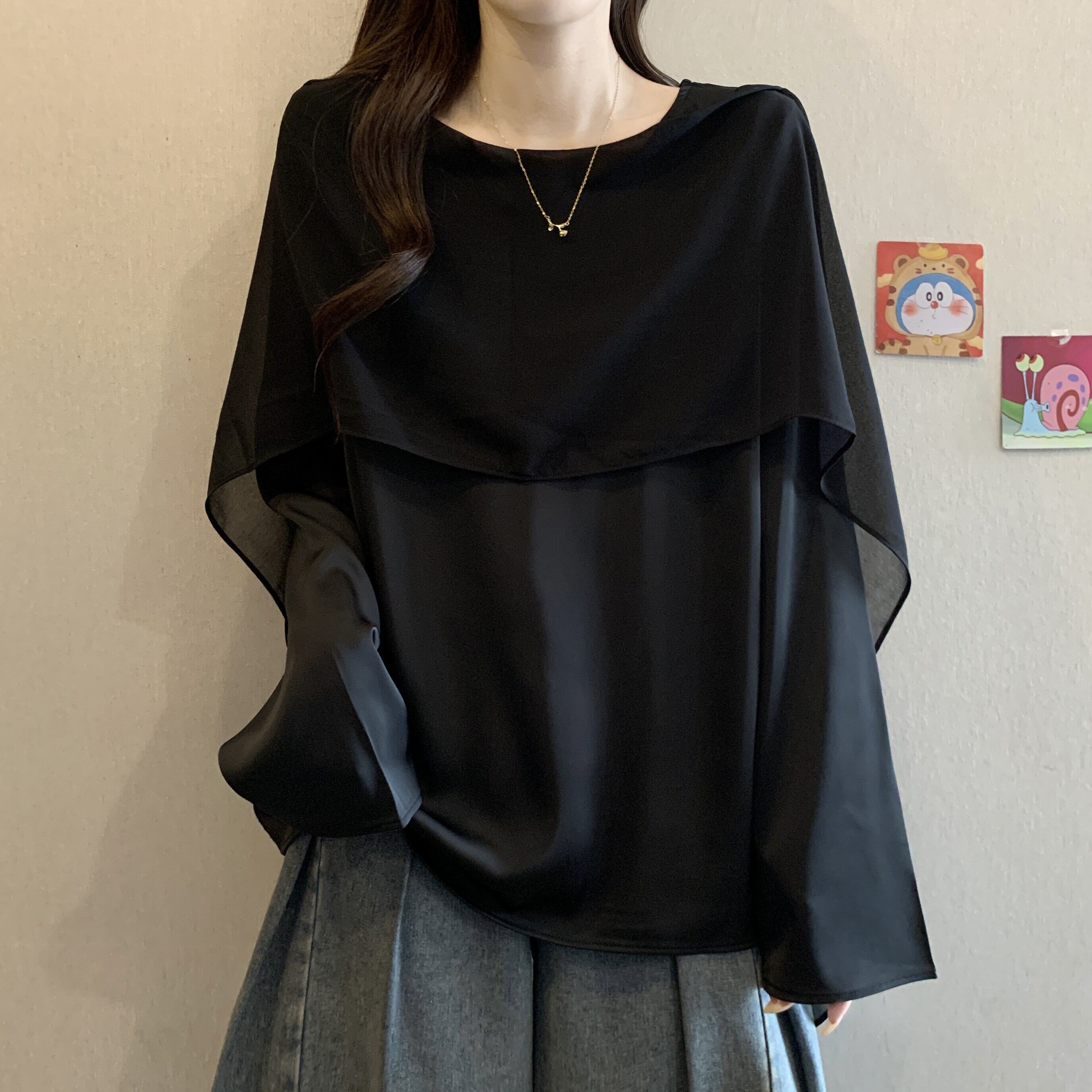缎面长袖内搭衬衫女春秋