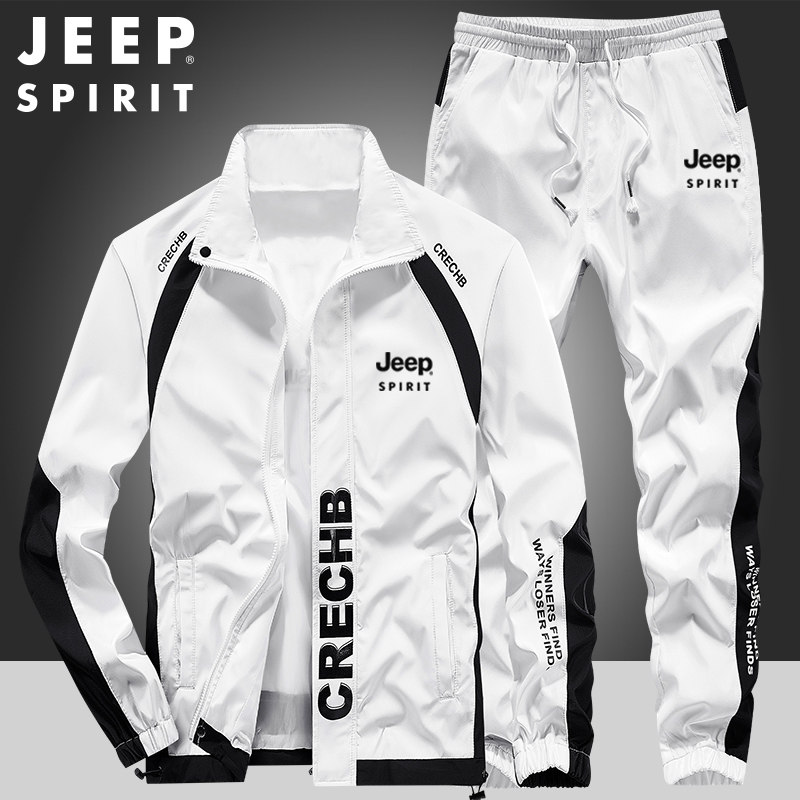 JEEP吉普运动套装男春秋季新款潮流印花外套大码宽松跑步服两件套