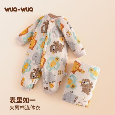 婴儿衣服春秋冬季夹棉保暖连体衣初生男女宝宝新生儿爬服哈衣加厚