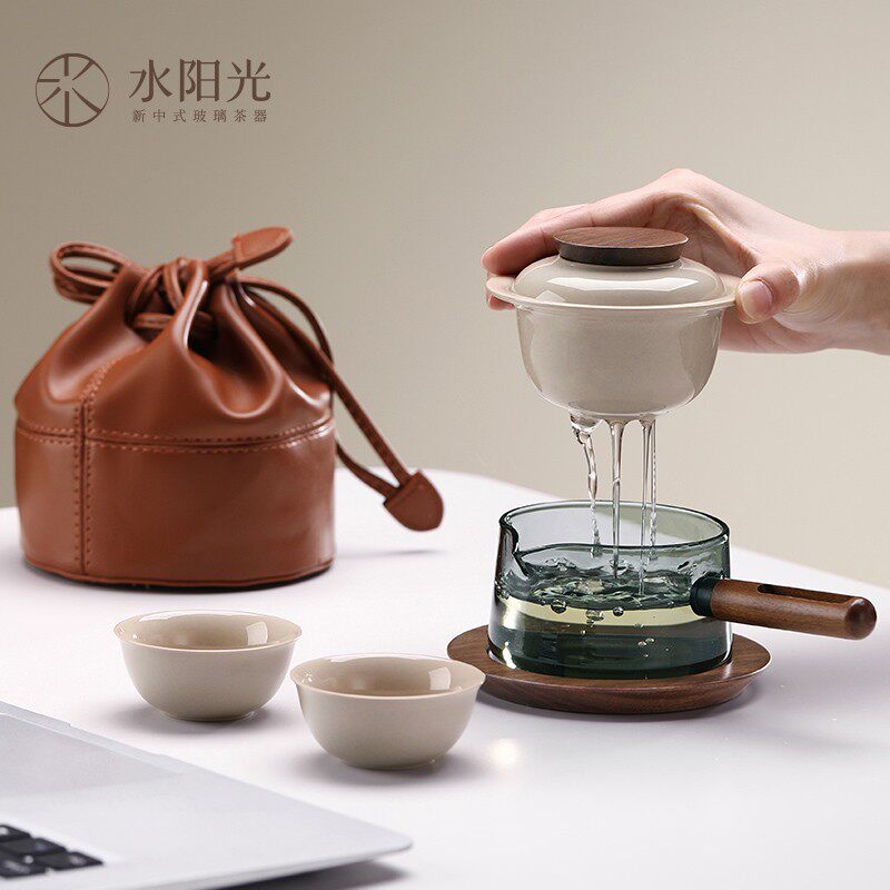 ?jh水阳光旅行茶具套装便携式快客杯玻璃泡茶壶户外露营煮茶