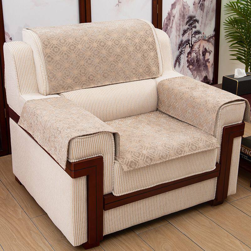 四季通用单人沙发坐垫新中式办公室会议室单座沙发垫防滑扶手盖巾