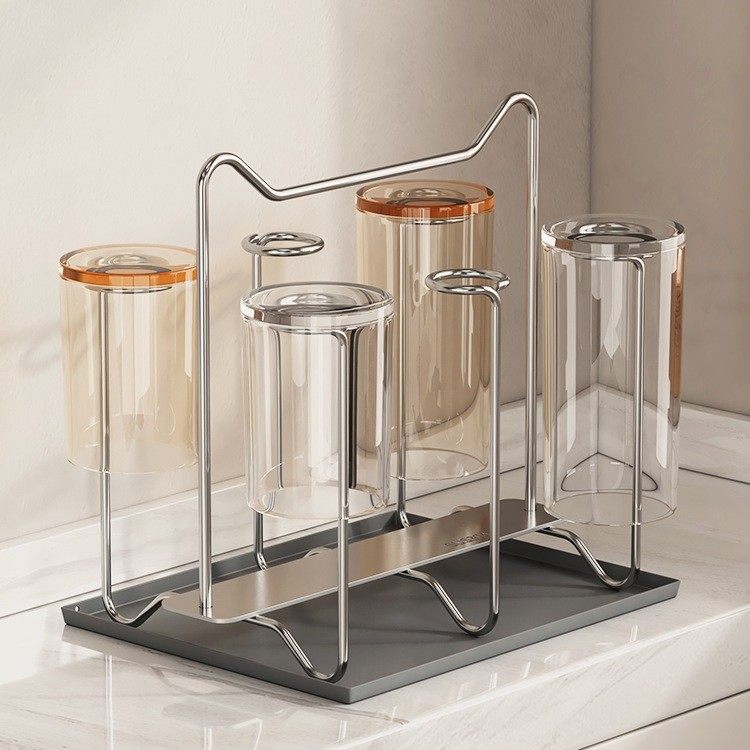 304不锈钢桌面倒挂沥水杯架高颜值厨房收纳架置物架茶杯架子家用