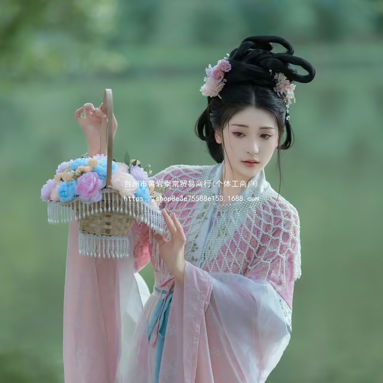 嫦娥汉服摄影道具花篮古风舞蹈拍摄花篮魏晋风花篮竹编珍珠花篮