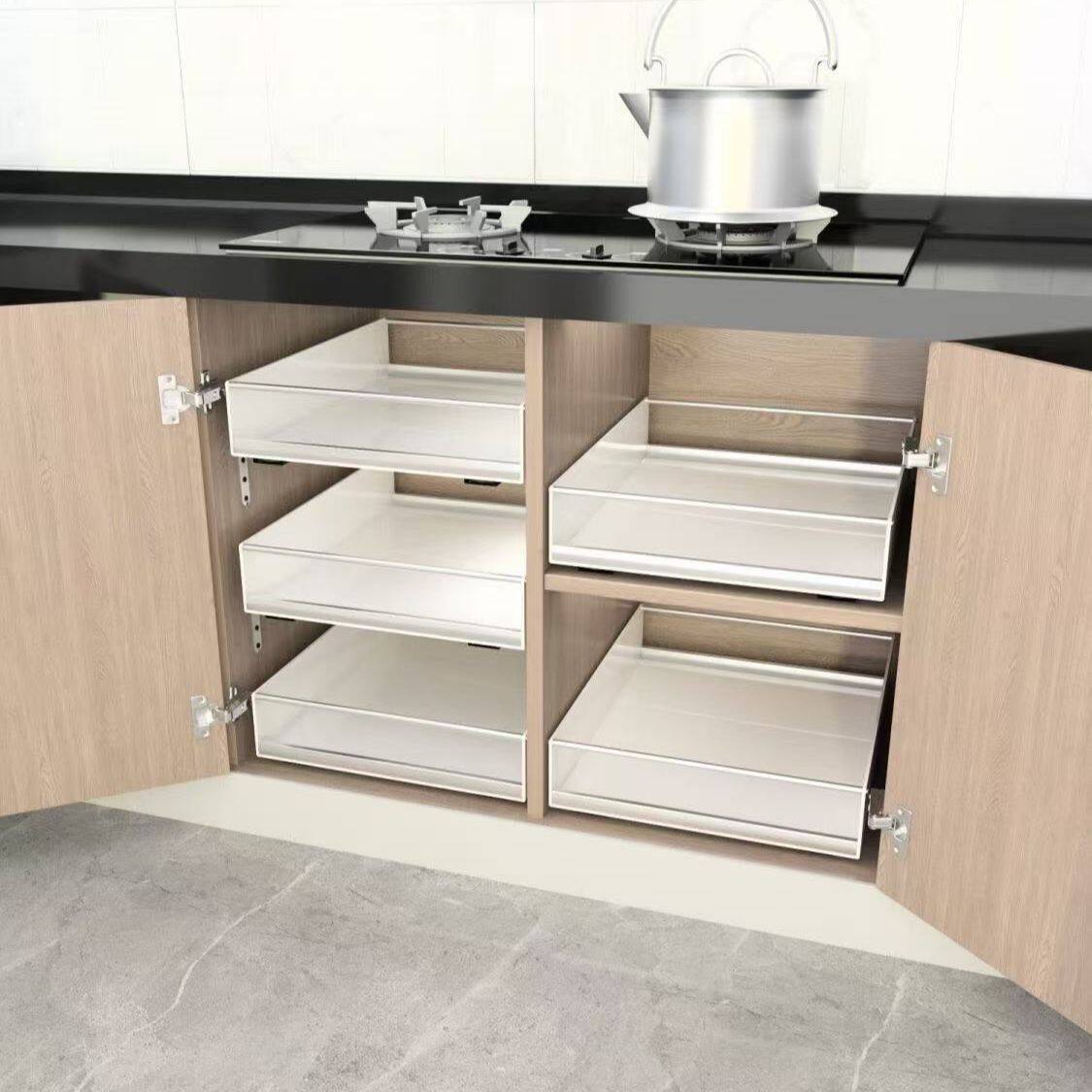 橱柜拉篮厨房抽屉调料收纳盒托盘带轨道免安装收纳箱夹缝箱子