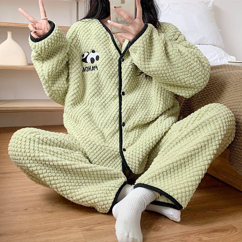 冬季宽松珊瑚绒月子服加绒加厚揭阳睡衣孕妇哺乳喂奶可调节
