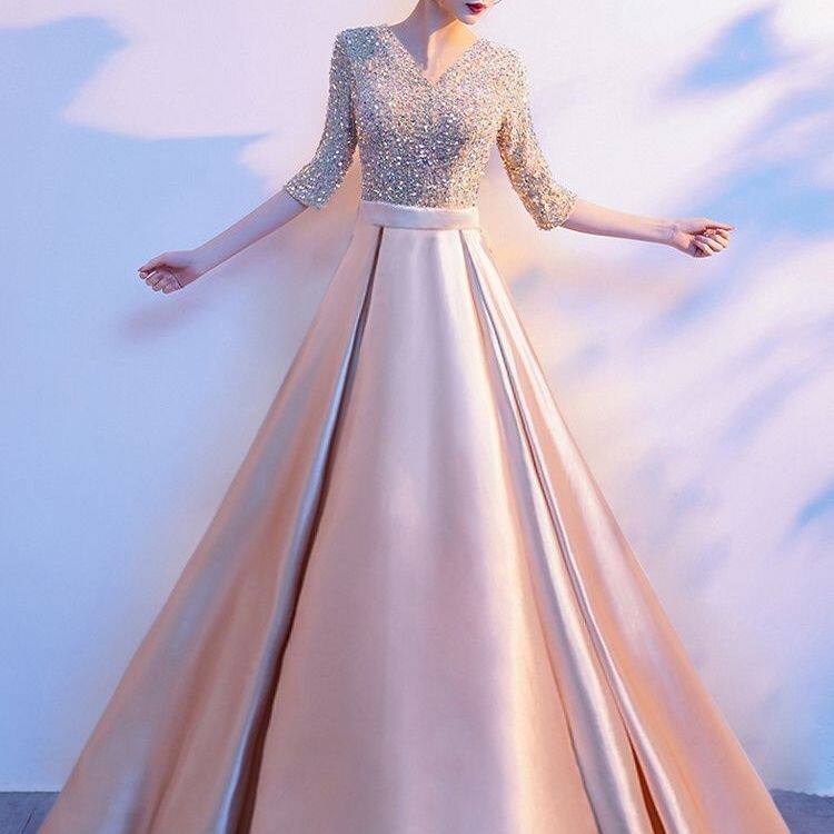 大合唱团演出服女成人诗歌朗诵长裙红歌比赛主持人显瘦气质晚礼服