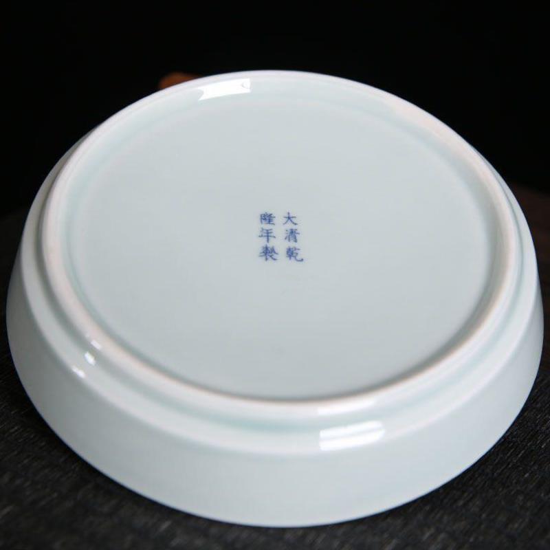 中式青花瓷釉里红干泡盘壶承 山水画中号果盘家用办公 瓷托盘防烫