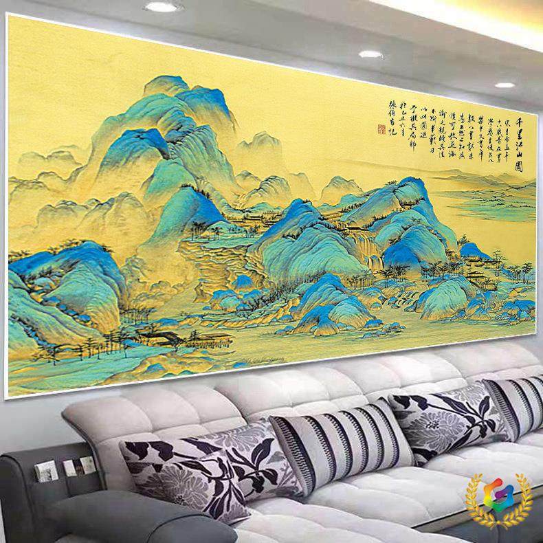 ?一件代发印花十字绣款线绣千里江山图满绣客厅风景山水画大幅大