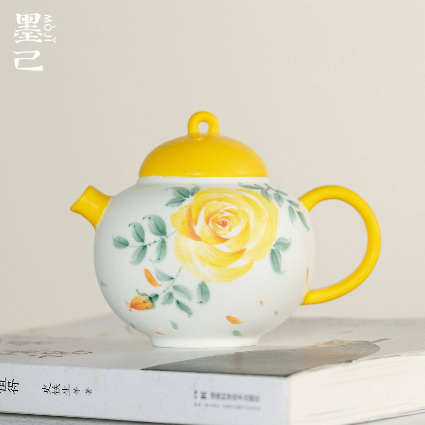 墨己束刻手绘陶瓷金蕊玫瑰家用文人茶壶功夫茶具球孔过滤壶泡茶壶