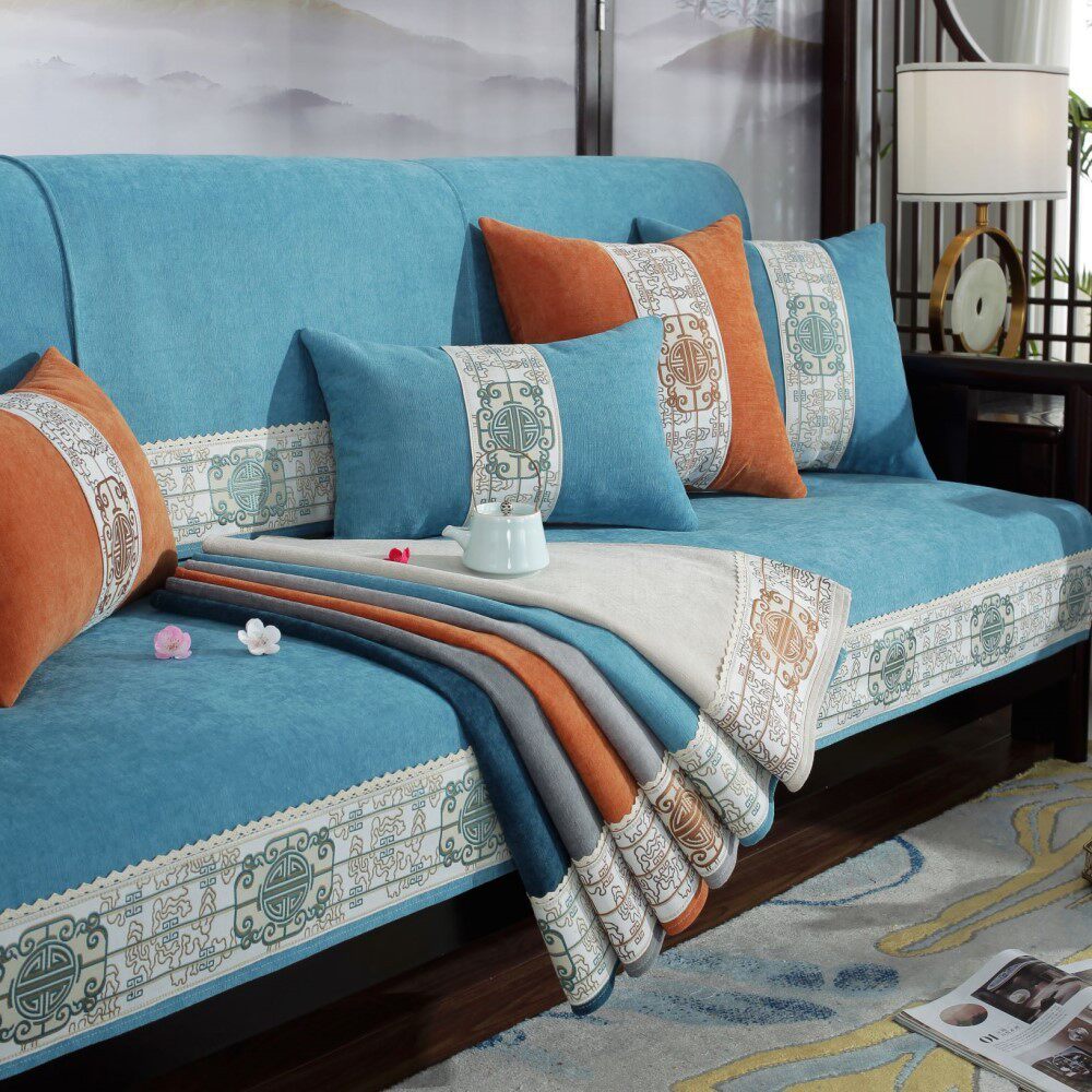 新中式沙发垫四季通用庄重典雅实木沙发坐垫可水洗防滑防皱沙发布