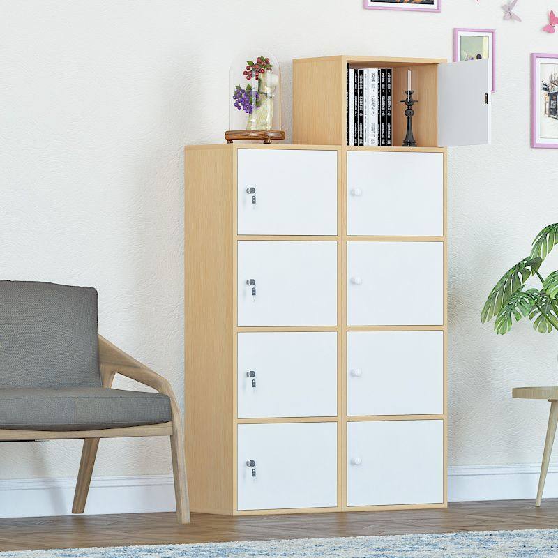 简易储物柜带锁小柜子书柜带门落地学生简约书架客厅收纳置物多层
