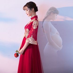 孕妇敬酒服酒红色2022新款遮肚大码新娘结婚秀禾服礼服女高级感