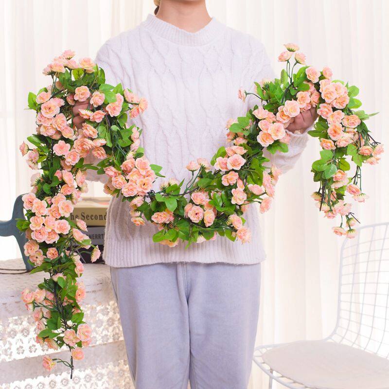 玫瑰假花藤条吊篮秋千拱门装饰假花空调管道遮丑装饰塑料花藤