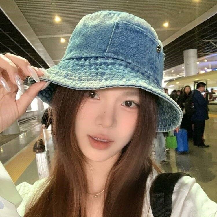 渐变色水洗口袋牛仔渔夫帽女夏遮阳素颜显脸小盆帽