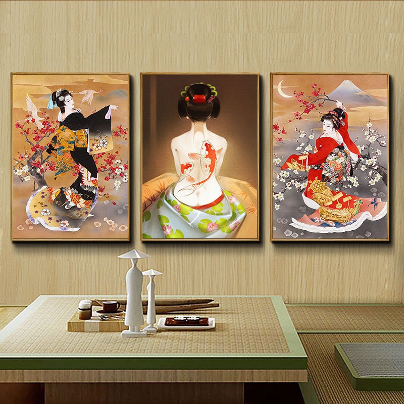 日式挂画和风浮世绘料理壁画仕女图艺妓和服美女日本寿司店装饰画