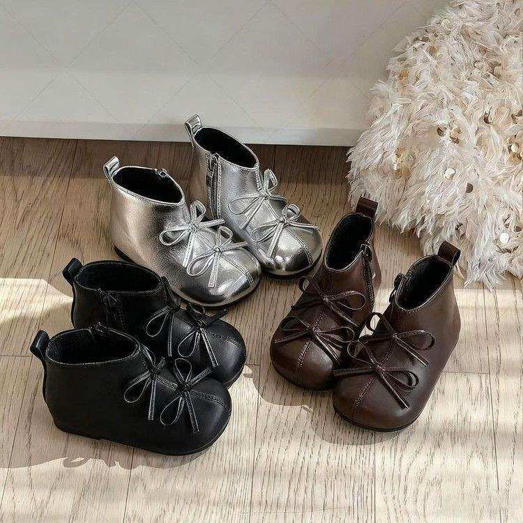 2025年冬季加绒银河芭蕾甜美蝴蝶结软底公主鞋女宝宝棉鞋女童靴子