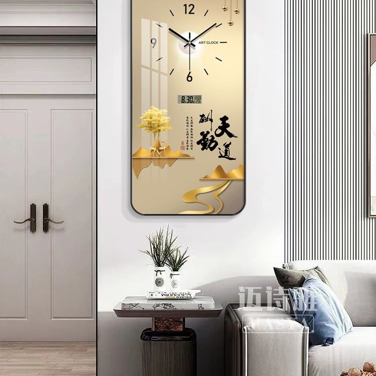 钟表挂钟客厅时尚带温度日历静音家用玄关时钟挂画走廊过道挂墙表