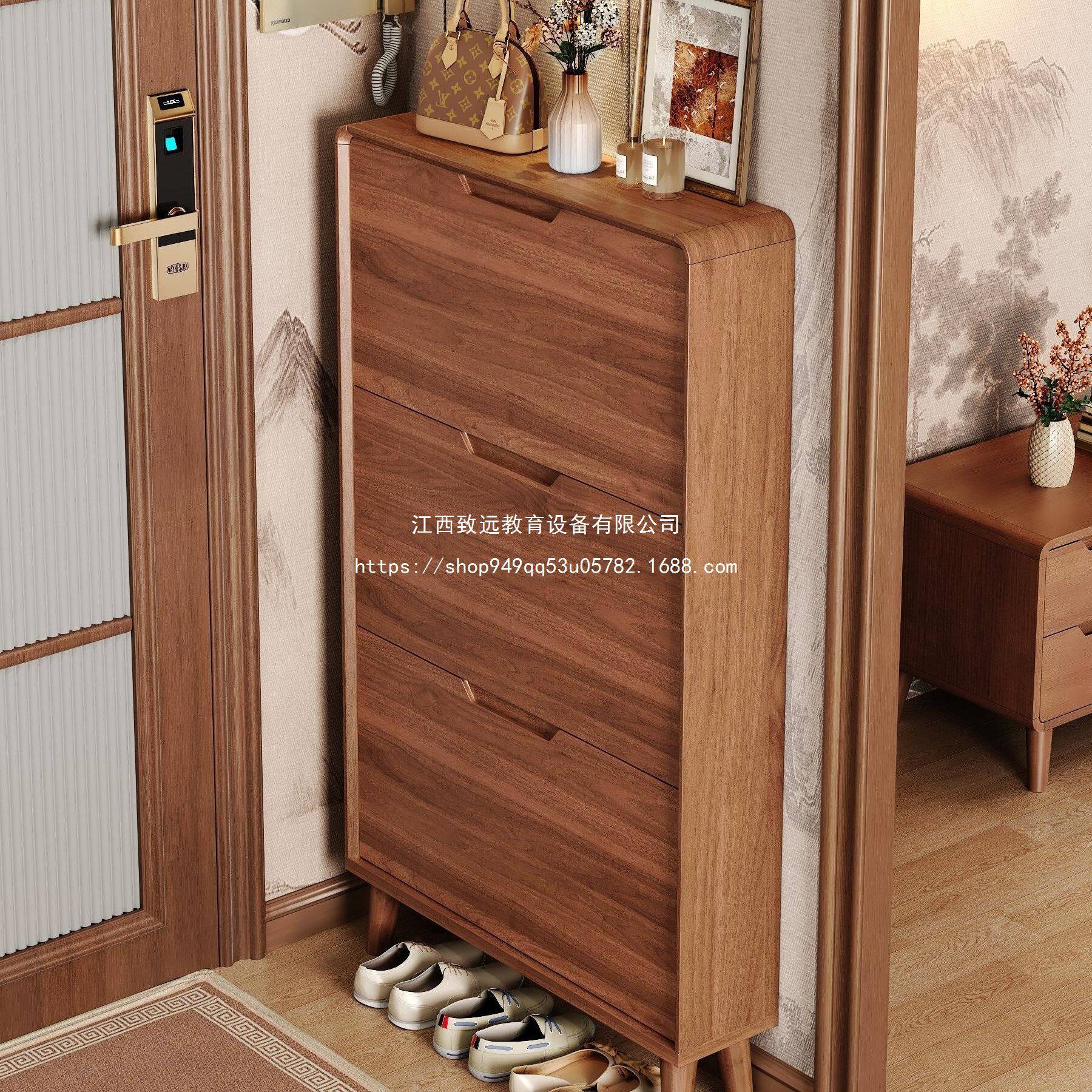 新中式翻斗鞋柜家用门口2025新款实木腿入户简易一体鞋架自行安装