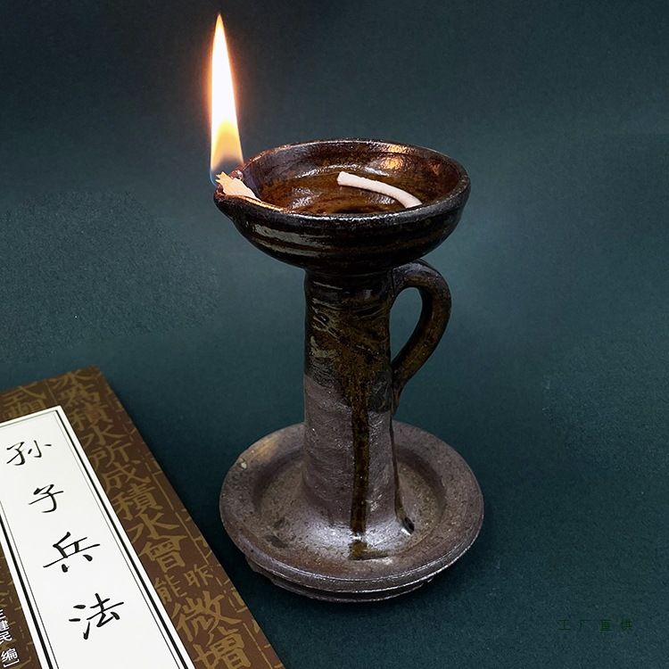 复古老式纯手工酥油灯怀旧煤油灯柴烧陶瓷瓦灯土陶烛台供佛茶道具
