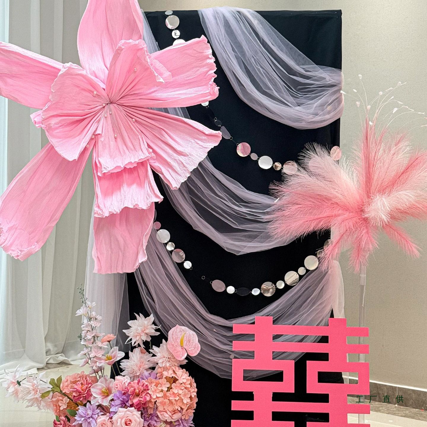 结婚晨袍拍照背景婚房喜字布置套装男方客厅女方卧室酒店婚礼装饰