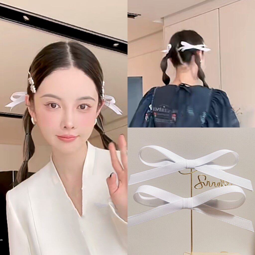 jennieMona白色丝带蝴蝶结发夹