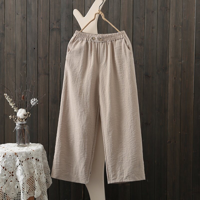 2021新款秋季女士棉麻裤子直筒阔腿裤裙裤休闲裤显瘦宽松薄款长裤