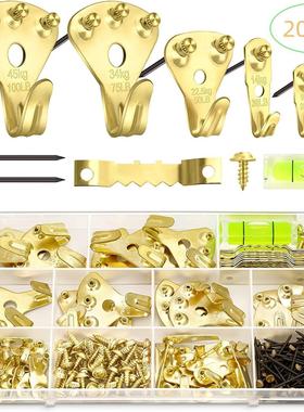 跨境相框挂钩 金色刻字挂钩方形水平仪黑色铜头钉盒装挂画配件