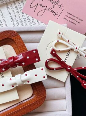 红色圆点蝴蝶结发夹可爱刘海夹甜少女侧边夹网红发饰女发卡