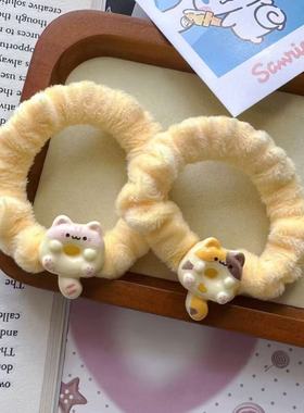 奶黄色猫咪发绳高弹力头绳ins少女心发圈甜美卡通发饰皮筋