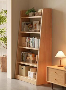 电视柜侧边置物架全实木梯形书架电视柜侧边置物架高级感书柜窄款