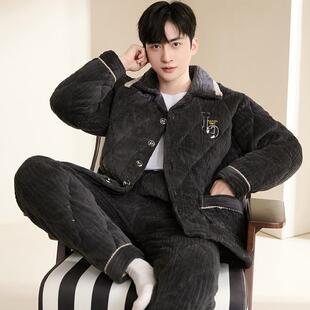 男睡衣冬珊瑚绒外穿湖南省服男款2025年新款居家服东北特厚棉服新