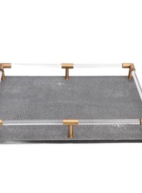 新中式亚克力手提皮革收纳托盘摆件茶几样板间书房客厅家居装饰品