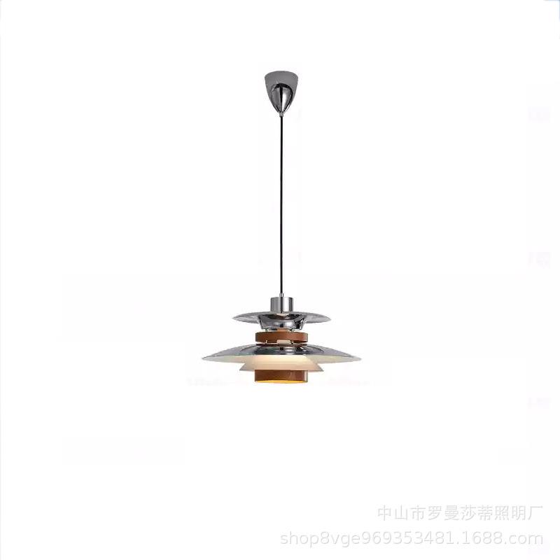 全光谱中古包豪斯PH飞碟餐厅蜡烛吊灯复古胡桃木护眼铬色创意
