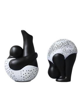 简约现代黑白体操抽象人物摆件样板间现代树脂跳水人物艺术摆件