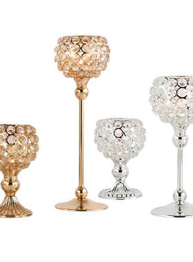 欧式羽毛烛台摆件北欧浪漫家用烛光晚餐创意奢华水晶摆件蜡烛台