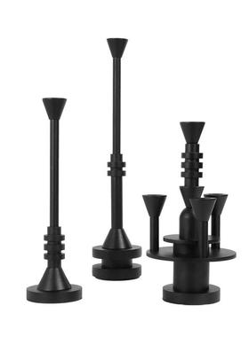黑色烛台摆件金属现代北欧极简轻奢餐桌玄关柜壁炉样板房软装饰品