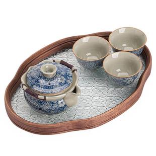 景德镇手工茶壶茶杯茶具陶瓷套装 老陶泥青花万花汝窑开片功夫茶具