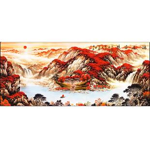 雄伟壮观大气国画山水客厅风景沙发背景墙装饰横版办公室壁画