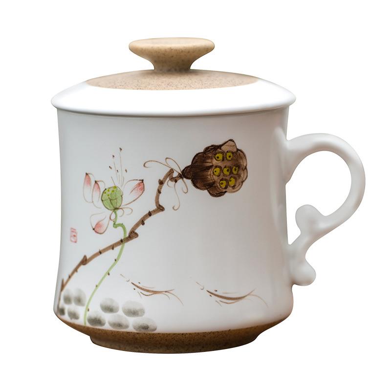 景德手绘陶瓷茶茶带杯个人陶泥盖过滤水杯杯礼品定制办具公202007